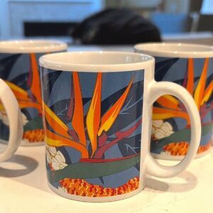 Vintage Hilo Hattie Bird of Paradise Floral Coffee Mugs Set of 4